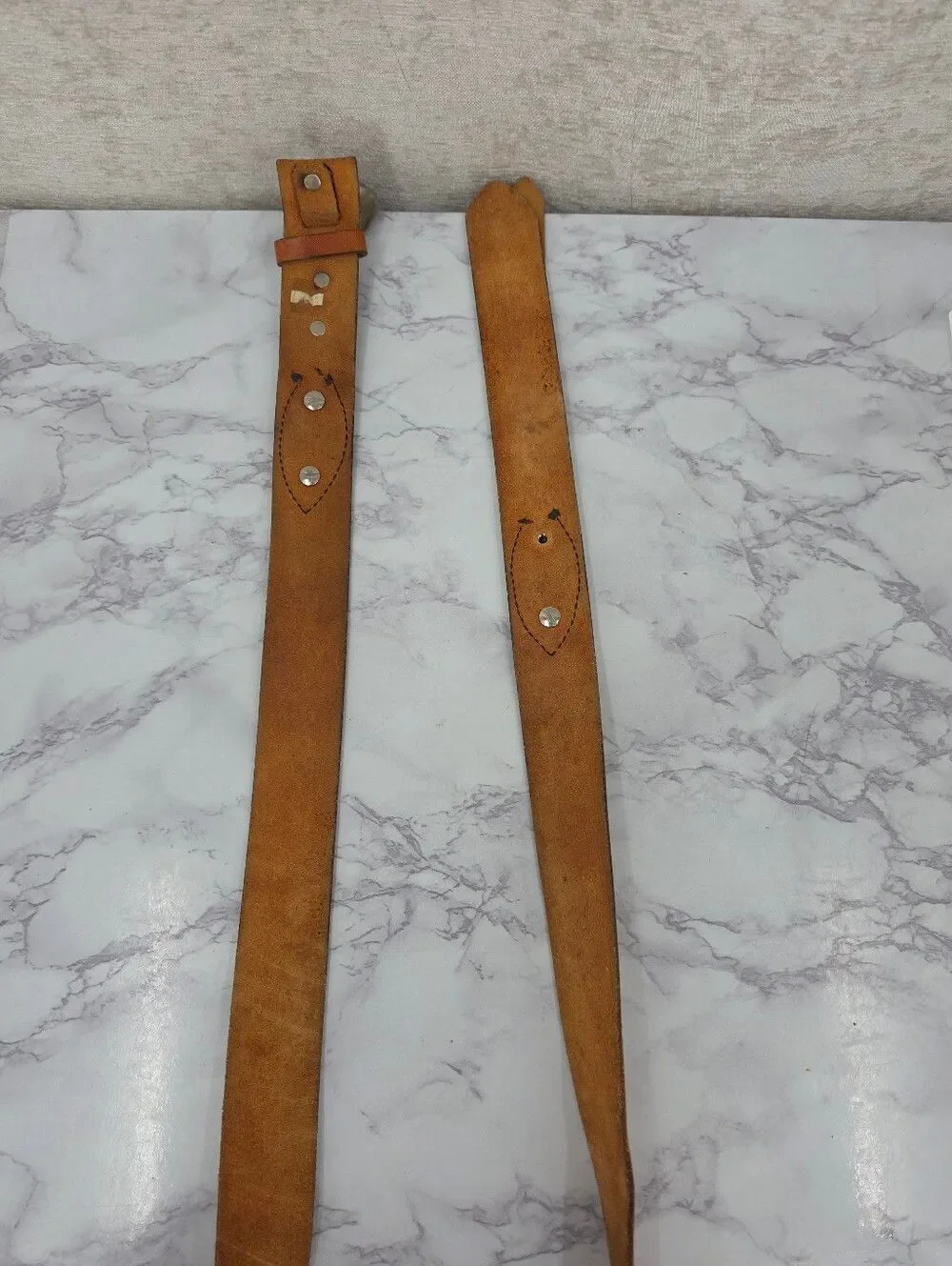 Vintage Tan Leather Men's Western Top Hand Belt Silver Floral Concho Accents